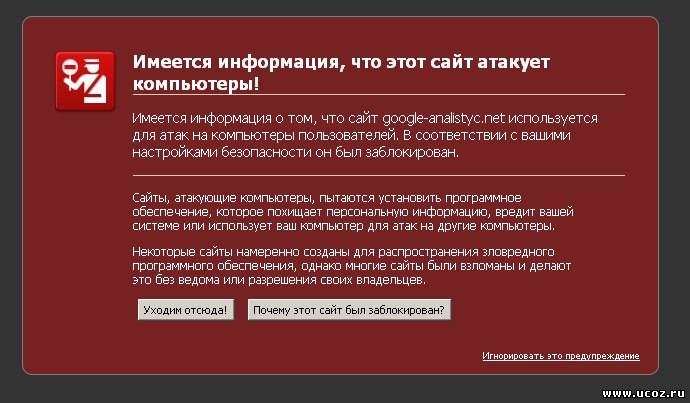 Разрешения пользователей. Имеется информация что этот сайт атакует компьютеры. Заблокирован вирусом.